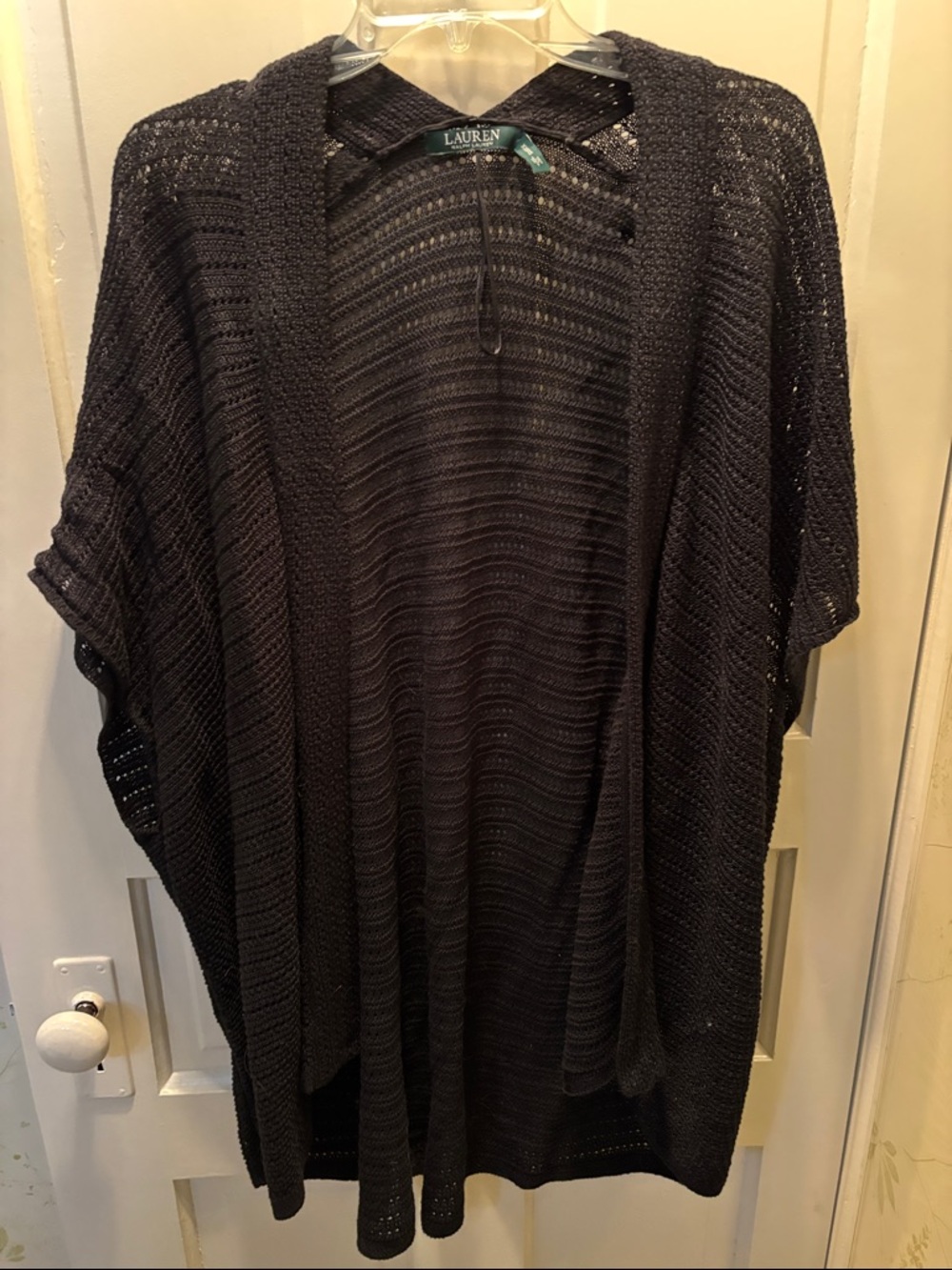 Lauren Ralph Lauren Black Open-Front Knit Duster